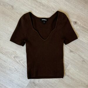 Express Brown Ribbed Top